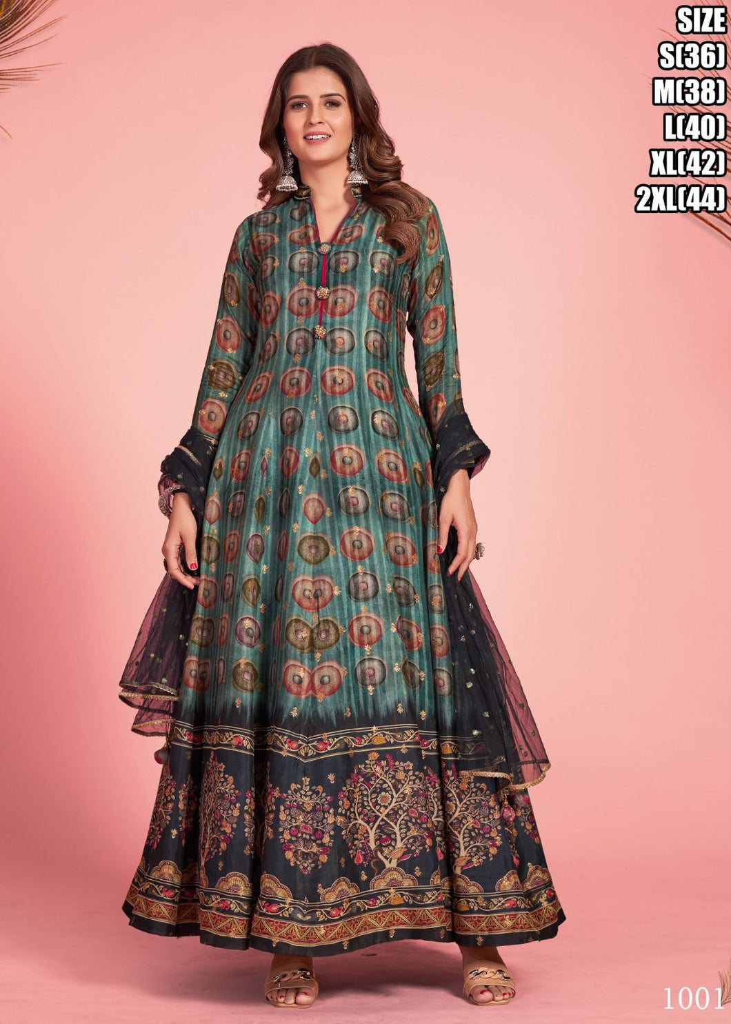 Kalamkari print silk gown readymade