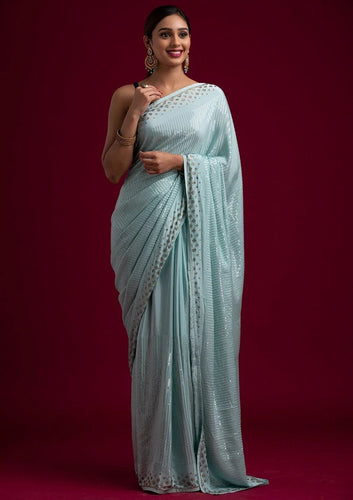 Crepe silk mint saree