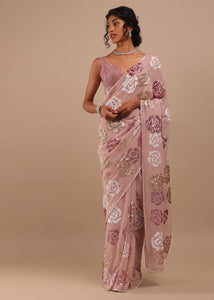 Partywear peachy pink saree