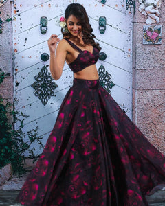 Rose print organza Lehenga - readymade