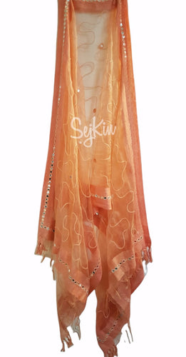Peach mirror work dupatta