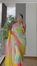 Multi coloured leheriya print saree