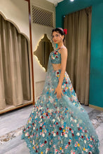 Blue floral chine sequinned Lehenga
