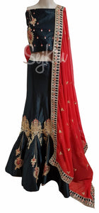 Red and black party wear lehenga