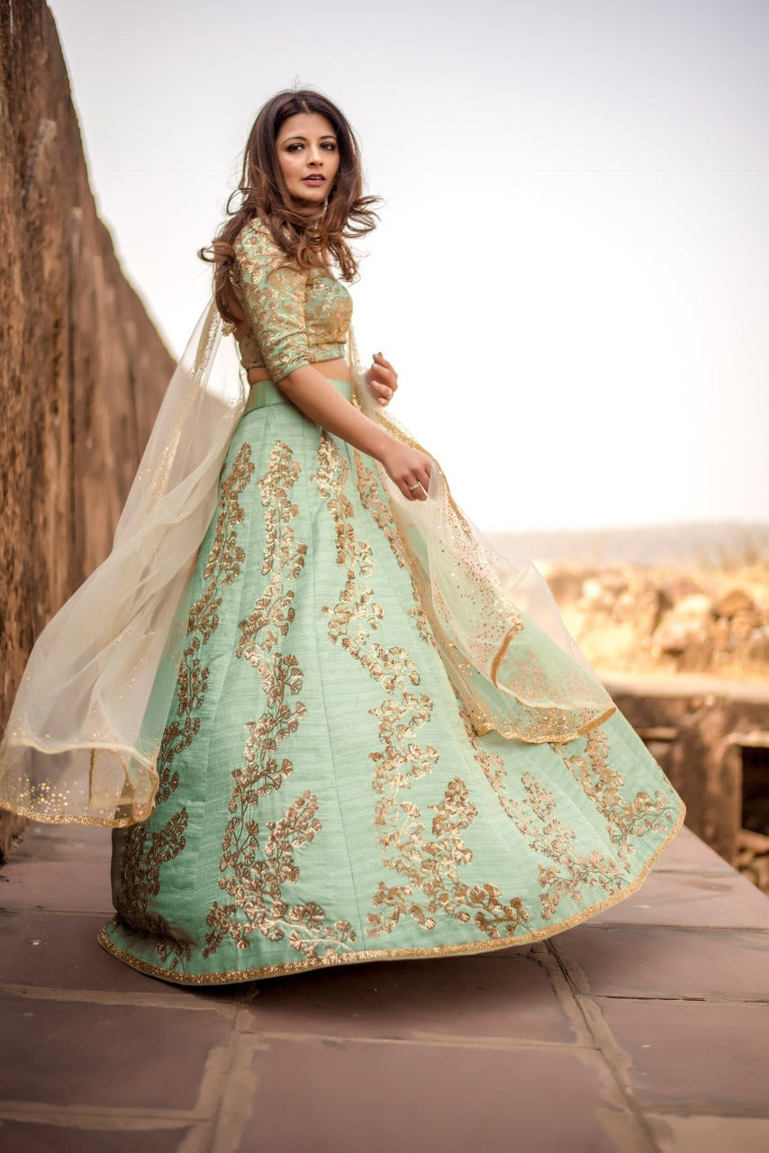 Mint sale green lengha