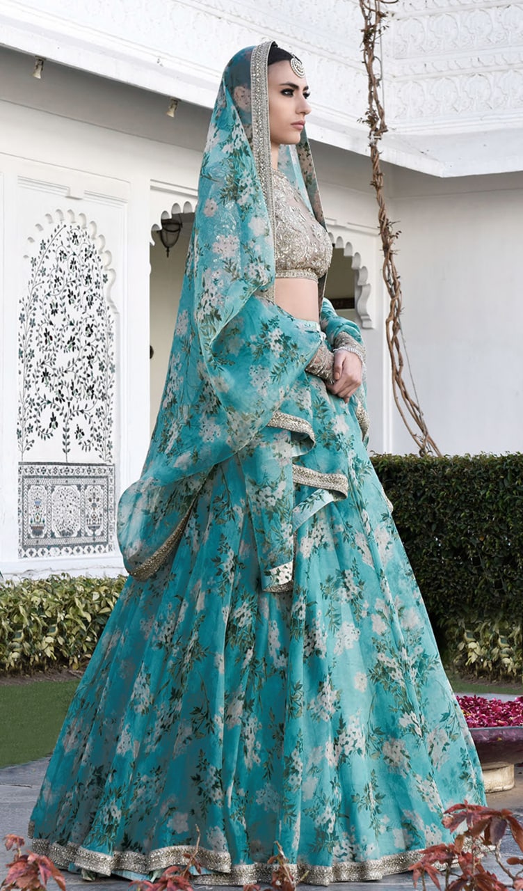 Sabyasachi inspired floral lehengas blue SejKin