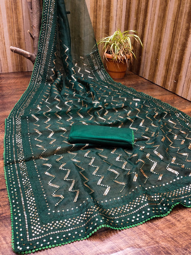 Organza silk saree with zigzag sequins