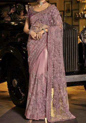 Swarovski designer saree collection: Peanut pink net saree