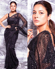 Celebrity inspired saree: Black, sequins embroidered