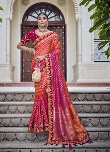 Ethnic collection - Orange and pink designer silk saree