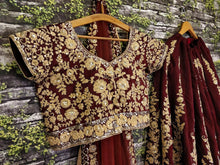 Maroon and gold floral silk Lehenga