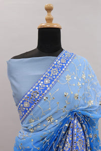Shaded blue bandhani sequins saree
