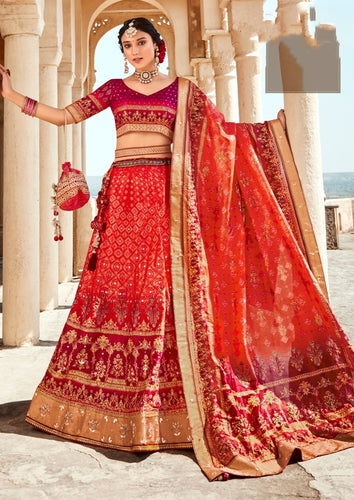 Rianna collection of Gorgeous coral silk lehenga