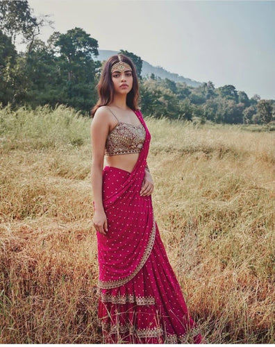 Ruffle saree with mirror work