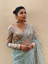 Icy blue net saree