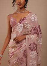 Partywear peachy pink saree
