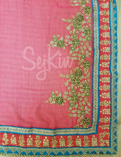 Teal blue and pink saree