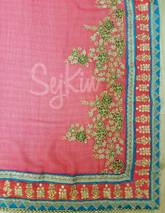 Teal blue and pink saree