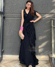 Designer ready to wear black saree with belt