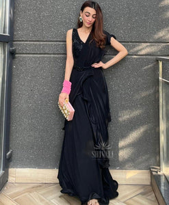 Designer ready to wear black saree with belt