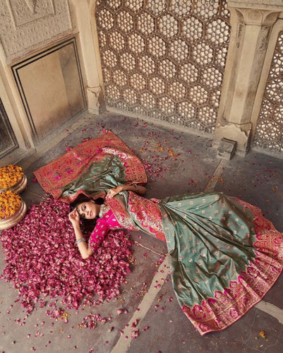 Banarasi silk saree - pink and green combination