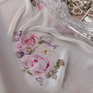 White and silver floral saree