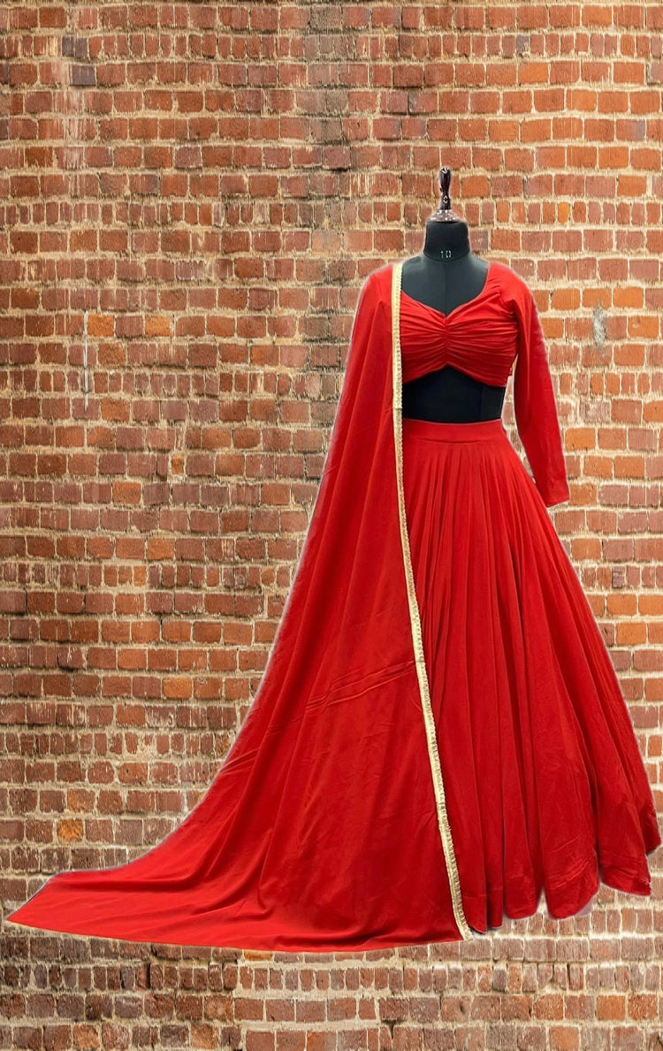 Plain red fully stitched Lehenga - lots of flair