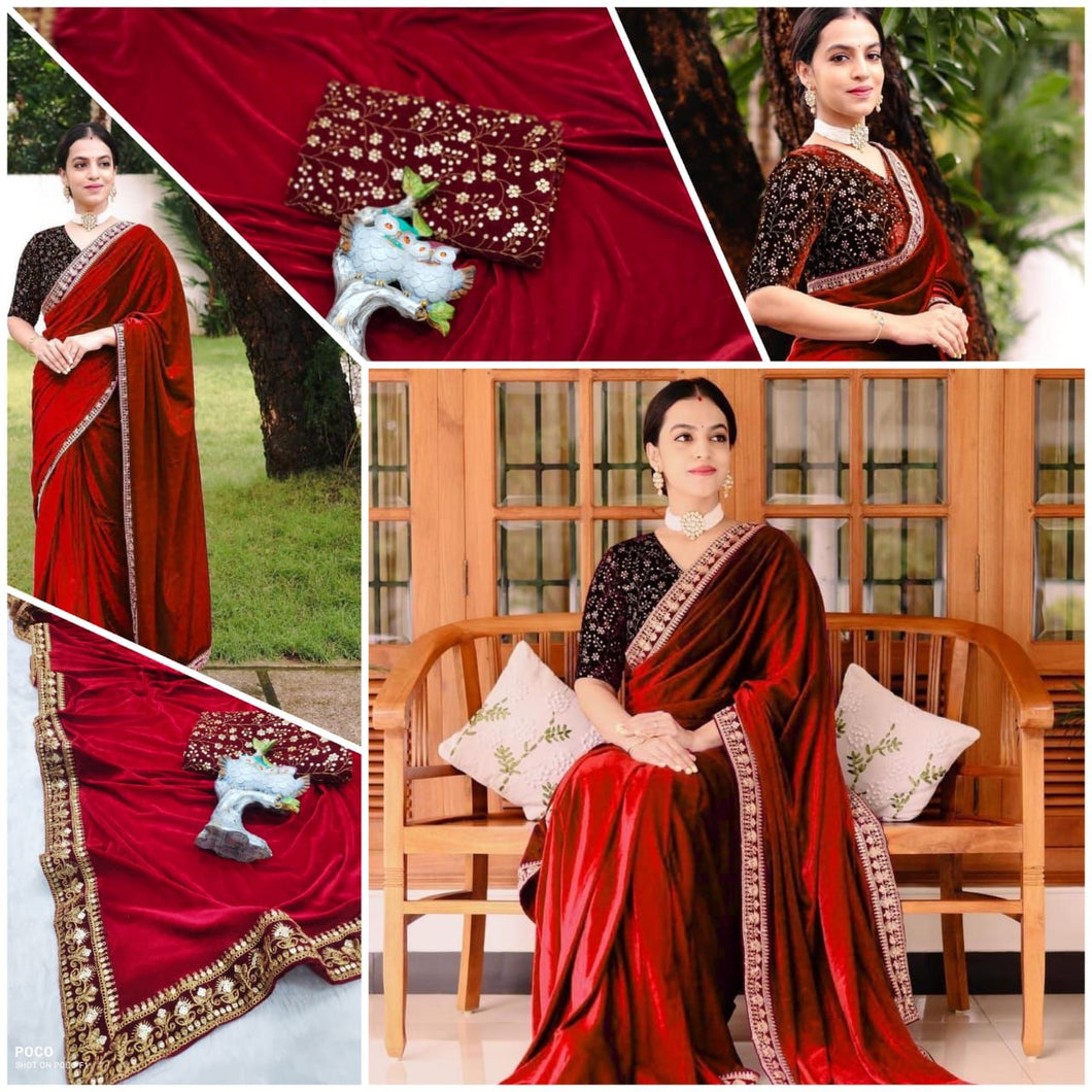 Velvet saree: red or maroon