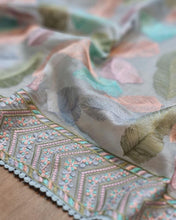 Colourful pastel feather saree with Lucknowi border