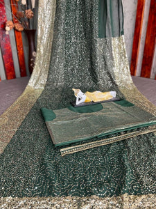 Emerald green partywear sequins saree
