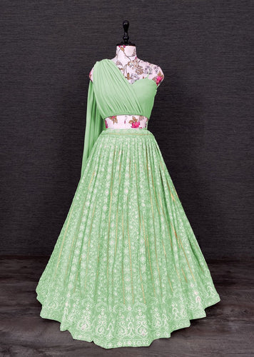 Indo western: Pista sweetheart Lehenga