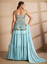 Georgette stitched thread and sequinned lehenga - turquoise