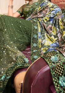 Heavy designer forest green partywear saree