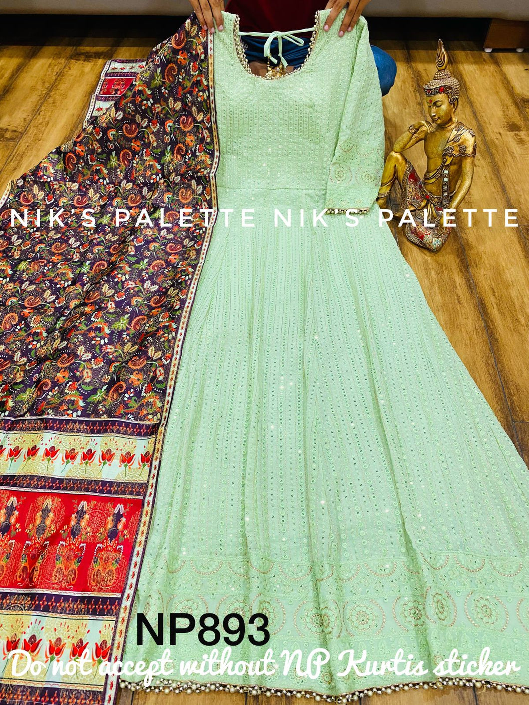 Niks collection: Pastel green sequins anarkali