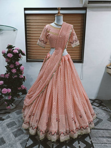 Sequinned Lehenga in peach