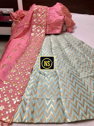 Banarasi brocade chevron print Lehengas