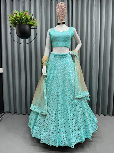 Aqua coloured sequins Lehenga