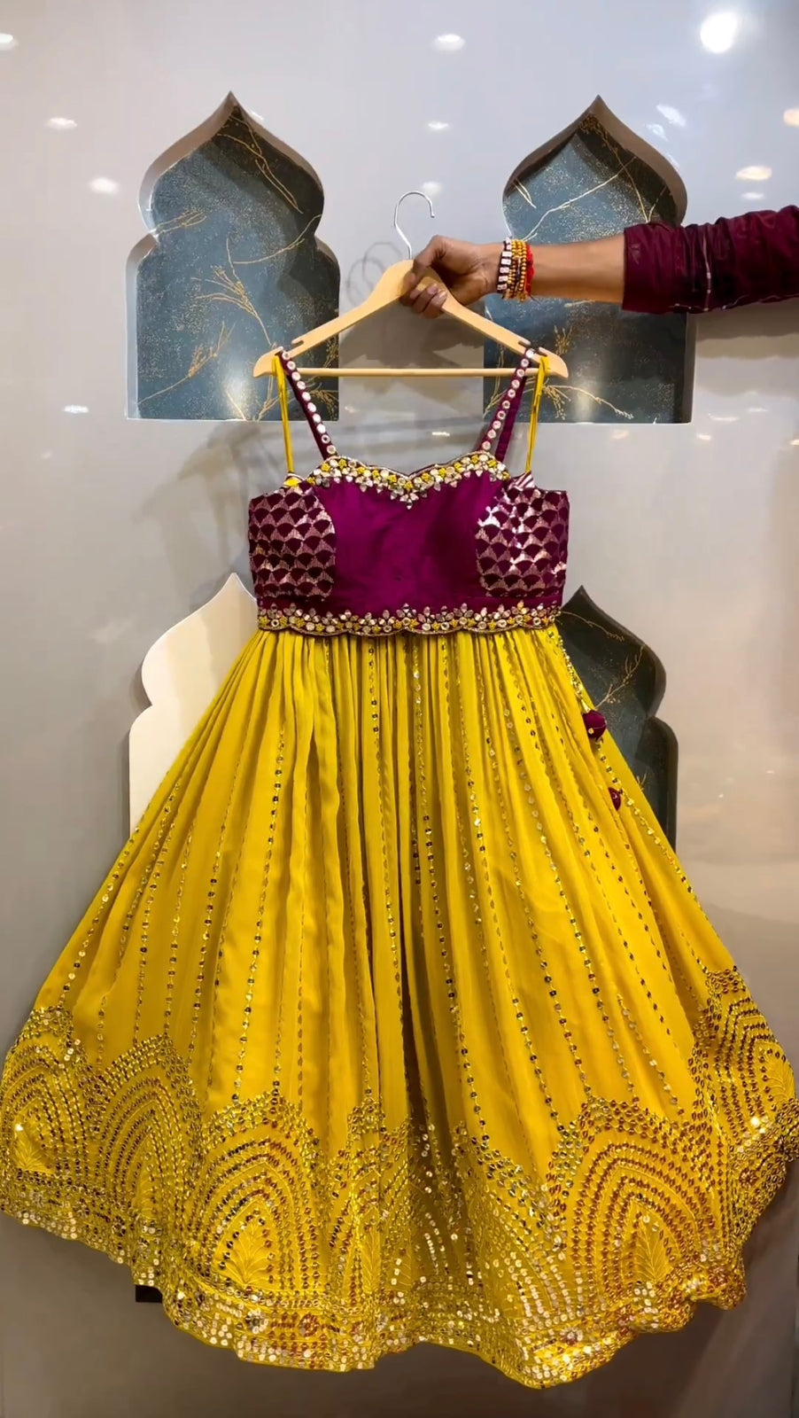 Plum and yellow Lehenga