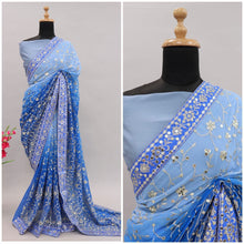 Shaded blue bandhani sequins saree