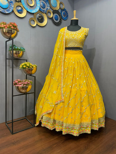 Yellow sequins georgette Lehenga