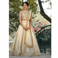 White and gold silk zari Lehenga