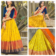 Kanjiveram silk zari orange and yellow Lehenga