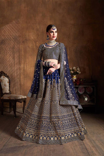 Navy blue and gold Lehenga