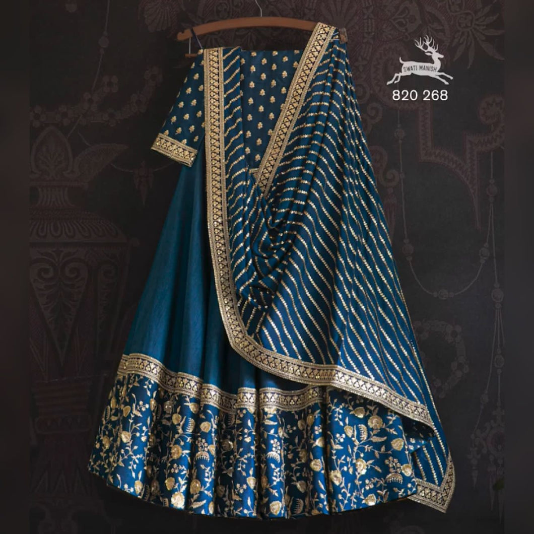 Swati Manish inspired rama silk Lehenga