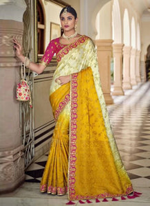 Ethnic collection - Yellow resham designer silk saree