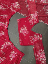 Red floral tiered Lehenga