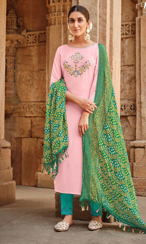 Mashoo collection - viscose suit with bandhani dupatta