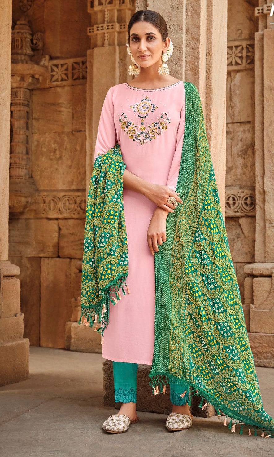 Mashoo collection - viscose suit with bandhani dupatta