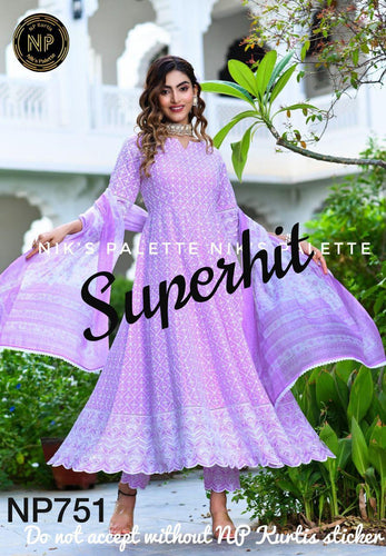 Niks collection: lilac cotton anarkali chikankari