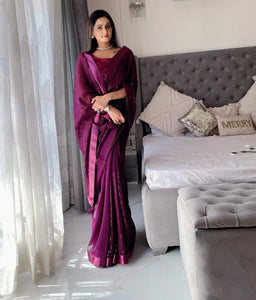 Partywear purple sequins saree